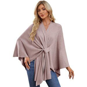 Women's Oatmeal Elegant Open Poncho Sweater Spring Fall Winter Shawl Wraps